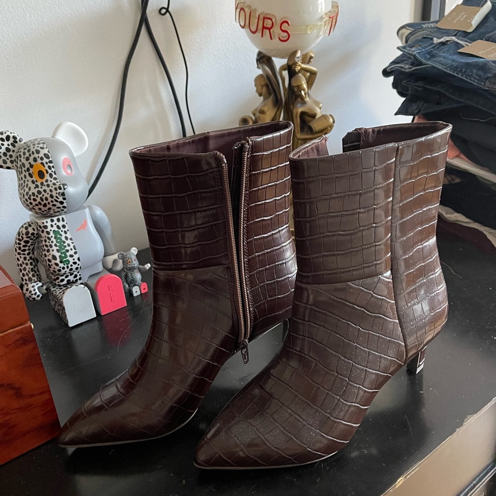 Dolce Vita Brown Crocodile Heeled Boots